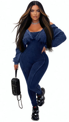 MB FASHION HIGH QUALITY Off-Shoulder Ruffled Collar Long Sleeve Jumpsuit 10820