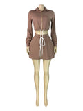 MB FASHION Zip-Up Cropped Hoodie & Drawstring Mini Skirt Two-Piece Set 6027