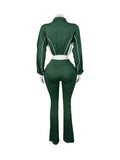 MB FASHION Cropped Zip Jacket & High-Waist Flare Pants Set 5018