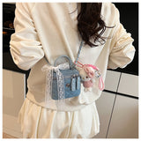 EVERY FASHION Light Blue Quilted Mini Handbag Charm – Chain Strap Kawaii Crossbody Purse with Lace Bow