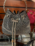 EVERY FASHION Crystal Studded Drawstring Bucket Bag