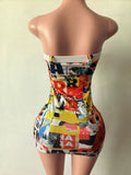 MB FASHION Graphic Collage Print Strap Mini Dress 9211
