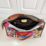 EVERY FASHION Colorful Diamond Patchwork Leather Satchel Handbag