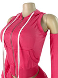 MB FASHION Sleeveless Zip Hoodie Vest Arm Sleeves & Mini Shorts Set 6028