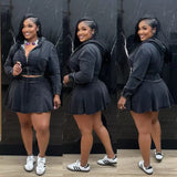 MB FASHION Two-Piece Denim Hoodie and Skirt Set 1325