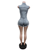MB FASHION Sleeveless Button-Up Denim Romper with Frayed Hem 88645