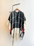 EVERY FASHION Cozy Checkered Fringe Poncho Wrap