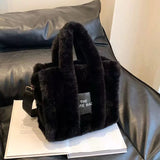 EVERY FASHION Plush Faux Fur Tote Bag with Top Handles