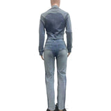 MB FASHION Two-Piece Zip-Up Denim Jacket and High-Waist Jeans Set 8196