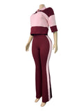MB FASHION Two-Piece Colorblock Polo Crop and Flare Set 6036