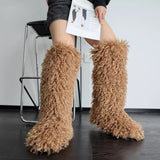 Every Fashion Knee-High Fluffy Faux Fur Statement Boots 008 RA