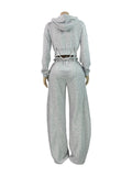 MB FASHION Two-Piece Drawstring Lounge Set – Cropped Zip-Up Hoodie & High-Waist Wide Leg Balloon Joggers 5072