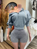 MB FASHION Zip-Up Cropped Hoodie & High-Waisted Biker Shorts Matching Set 6081