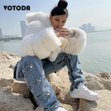 EVERY FASHION Luxury Faux Fur Puffer Jacket with Oversized Hood