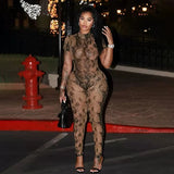 MB FASHION Sheer Printed Short Sleeve Mesh Jumpsuit 9707