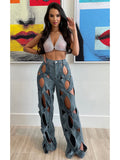 MB FASHION Sexy Cut-Out Wide Leg Denim Jeans 3112