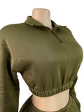 MB FASHION Cropped Quarter-Zip Lounge Set with Drawstring Pants 5069