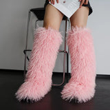 Every Fashion Knee-High Fluffy Faux Fur Statement Boots 008 RA