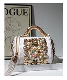 EVERY FASHION Luxury Pearl Crystal Gold Medallion Embellished Crossbody with Bamboo Handle & Tassel