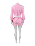 MB FASHION Striped Button-Up Shorts Set 5028