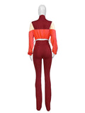 EVERY FASHION Color-Block Cropped Jacket and High-Waist Flare Pants Set MB 4060LY