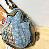 Every Fashion Denim Convertible Backpack with Embellished Plaid Front Pocket