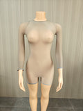MB FASHION Sexy Black Sheer Long Sleeve Bodysuit Romper 1475