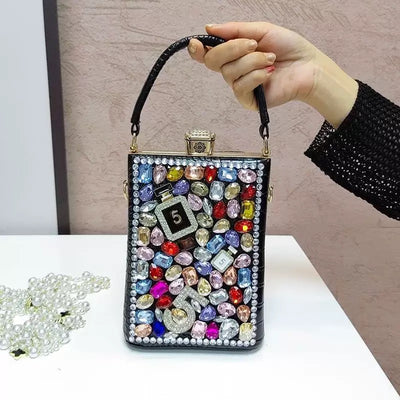 Every Fashion Gemstone Embellished Box Clutch with Top Handle and Chain Strap