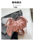 EVERY FASHION Studded Crescent Shoulder Bag with Matching Pouch