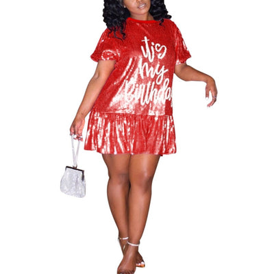 MB FASHION SEQUIN PRINTED BIRTHDAY MINI DRESS 0541LY