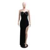 MALYBGG Monochromatic Rhinestone-Embellished Strapless Dress 900967LY