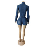 MB FASHION Long Sleeve Zip-Up Denim Jacket & High-Waisted Shorts Set 88616