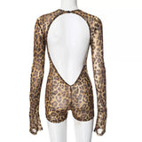 EVERY FASHION Long Sleeve Sheer Animal Print Jumpsuit with Open Back 687
