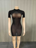 MB FASHION Short Sleeve Sheer Mesh Bodycon Mini Dress 1476