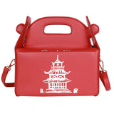 Every Fashion Chinese Takeout Box Style Handbag with Pagoda Print