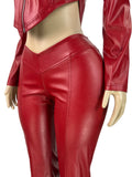 MB FASHION Faux Leather Set – Cropped Zip Jacket and Flare Pants