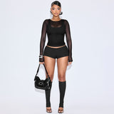 MB FASHION Sheer Mesh Top & Shorts with Leg Warmers Set 389