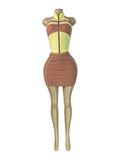 MB FASHION Sleeveless Zip-Up Halter Crop Top & Mini Skirt Two-Piece Set 6023