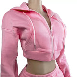 MB FASHION Cropped Zip-Up Hoodie and Flare Sweatpants Lounge Set 5057