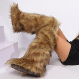 EVERY FASHION Knee-High Faux Fur Boots 008 TY