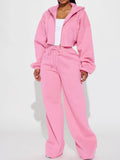 MB FASHION Cropped Zip-Up Hoodie and Wide-Leg Sweatpants Set 6051
