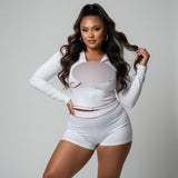 MB FASHION Zip-Up Long Sleeve Crop Top & Shorts Set 6011