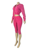 MB FASHION Cropped Zip-Up Hoodie and High-Waist Capri Leggings Two-Piece Set