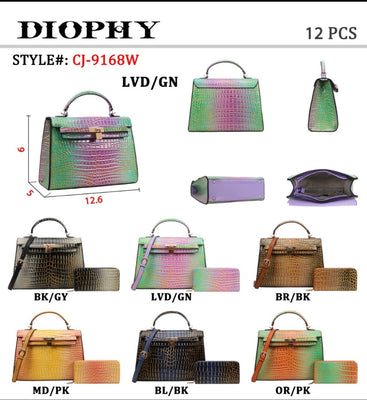 EVERY FASHION Croc Embossed Structured Handbag with Matching Wallet CJ-9168W
