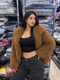 EVERY FASHION Cropped Shaggy Faux Fur Jacket with Oversized Hood