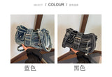 EVERY FASHION Distressed Denim Multi-Pocket Shoulder Bag with Hardware Details