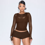 MB FASHION Sheer Mesh Top & Shorts with Leg Warmers Set 389