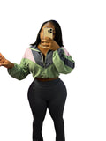 EVERY FASHION Color-Block Cropped Jacket and High-Waist Flare Pants Set MB 4060LY