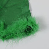 MB FASHION Feather Trim Sheer Jumpsuit Set 65