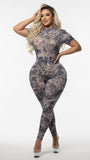MB FASHION Sheer Printed Short Sleeve Mesh Jumpsuit 9707